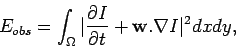 \begin{displaymath}
E_{obs} = \int_\Omega \vert\frac{\displaystyle \partial I}{\displaystyle \partial t} + \mathbf {w}.\nabla
I\vert^2 dx dy,
\end{displaymath}